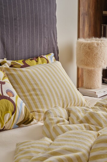 Ellos Home Putetrekk Elly Classic Stripe i resirkulert halvlinne Gul