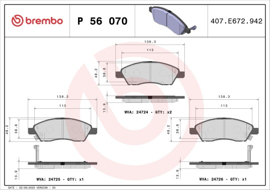 Bremseklosser sett BREMBO P 56 070