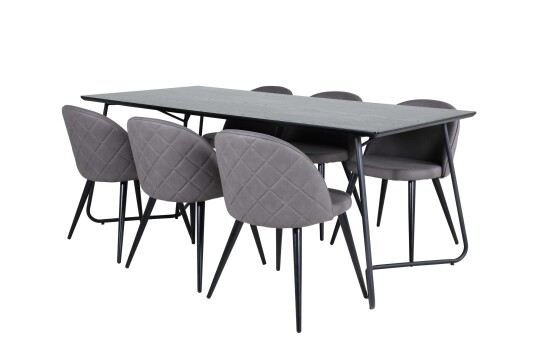 Venture Design Petra & Velvet spisegruppe Grå/svart 6 stoler & bord 190 x 90 cm