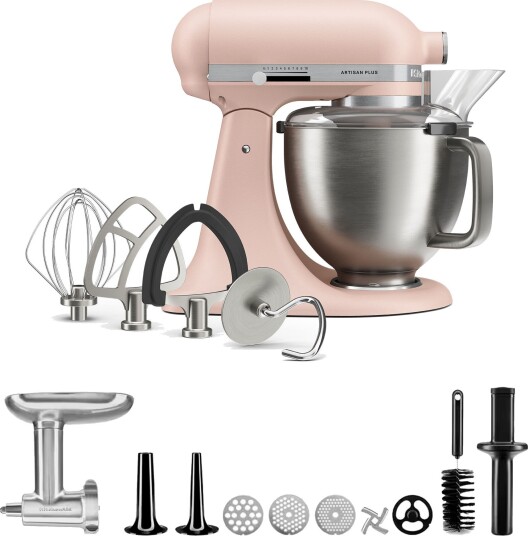 Kitchenaid Artisan Plus kjøkkenmaskin med kjøttkvern 4,7 liter feather pink