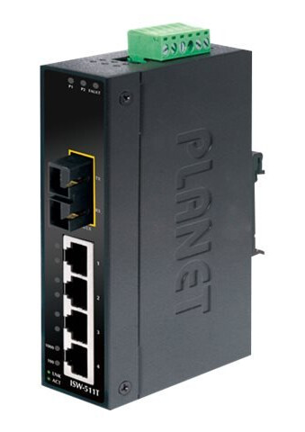 Planet Isw-511Ts15 - Switch - 4 X 10/100 + 1 X 100Base-Fx - Din-Skinnemonterbar, Veggmonterbar - Dc-Strøm