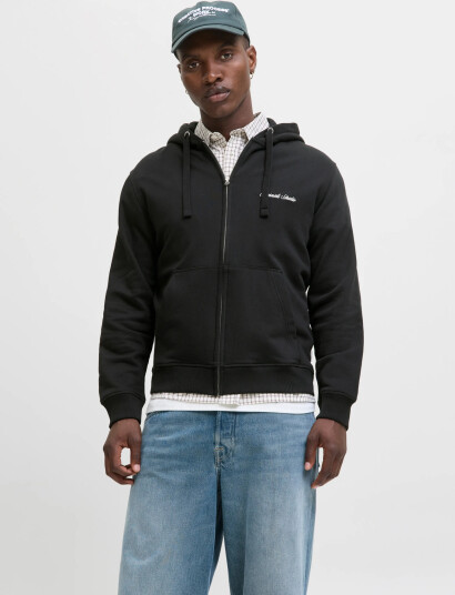 Jack & Jones Jornorrebro Emb Sweat Zip Hood Noos   Black   XL