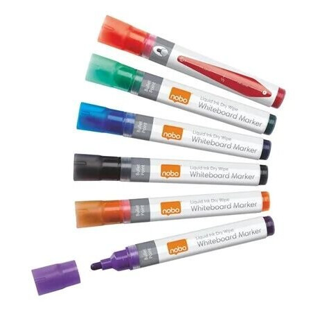 Nobo flytende blekk whiteboardpenner rund tupp pakke med 12 stk. Assortert