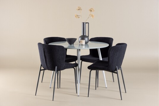Venture Home Plaza Spisegruppe 100 cm Rund med 4 Modesto stoler Grå/Sort