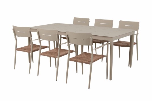 Sunzo Miami spisegruppe Beige/natur 6 lenestoler & bord 200x100 cm