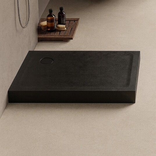 MILD STONE™ Dusjkar | Høy Kvadratisk Utgave | Sort | Skifereffekt - 100x100x11,5