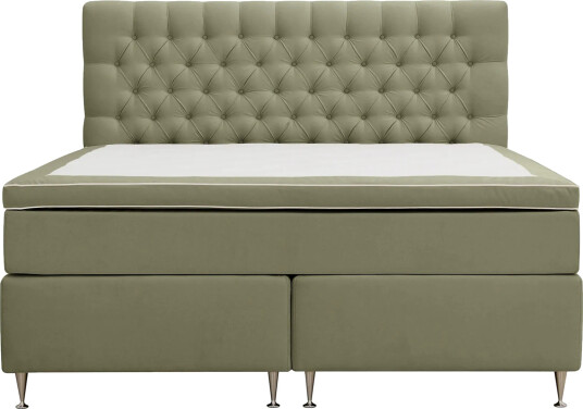 Hilton Lyx Komplett Sengpakke 160x200 cm Kontinentalseng med knappet sengegavl i fløyel Olive / Fløyel