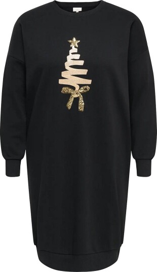 ONLY Carmakoma Carsanta Xmas L/S Midi Sweat Dress Jrs   BLACK   54