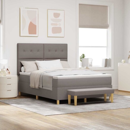 Bokfjederseng med Madrass og Benk Taupe 140x190 cm Stoff