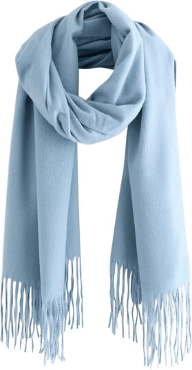 Lindex Scarf With Fringes - Blue - ONE SIZE