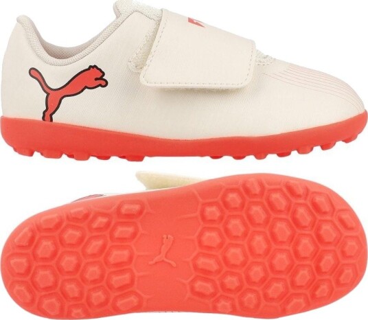 PUMA Future 9 Play Borrelås TT The Arrival Sukkermandel/PUMA White/Ultra Red/PUMA Svart Små barn Turf (TF) størrelse 20 PUMA Future 9 Play Borrelås TT The Arrival Sukkermandel/PUMA White/Ultra Red/PUMA Svart Små barn Turf (TF) størrelse 20