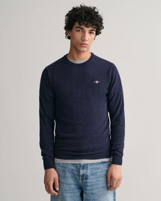 Lammeullsgenser med rund hals DARK NAVY MELANGE L