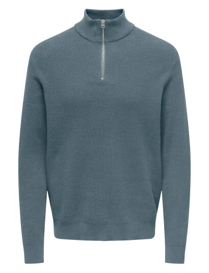 ONLY & SONS Onsphil Reg 12 Struc Half Zip Knit Noos - Blue - XXL