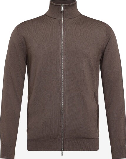 Reiss Hampshire Ls Zip Through Funnel Merino Wool Cardig RIDGE BROWN L
