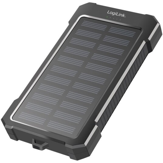 LogiLink 10.000mAh Solcelle Powerbank med 2xUSB-A og USB-C, 12W, Svart