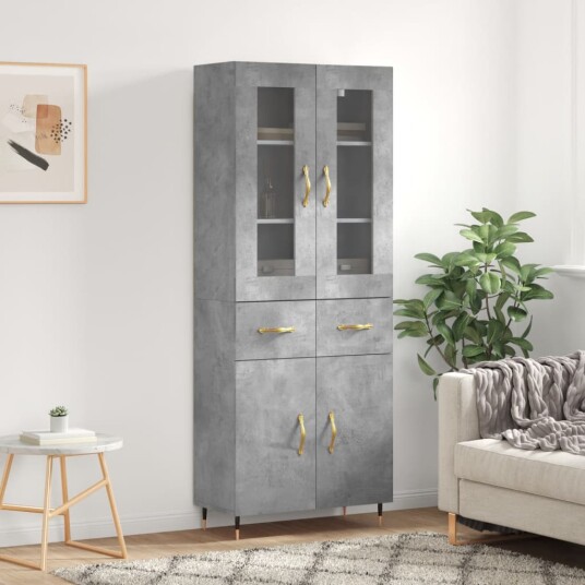 vidaXL Highboard betong grå 69,5x34x180 cm konstruert tre 8720845479398