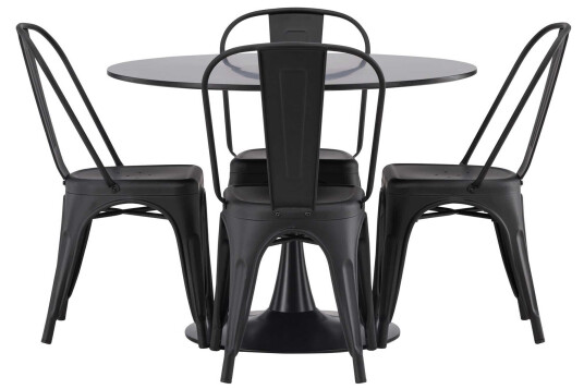 Venture Design Glade & Tempe spisegruppe Svart/svart 4 stoler & bord 100 cm