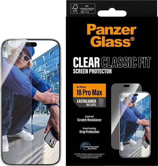 PanzerGlass iPhone 18 Pro Max Beskyttelsesglass Classic Fit 9H med EasyAligner
