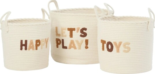 J Line Set Of 3 Basket Kids Cotton White/Brown Cream One Size