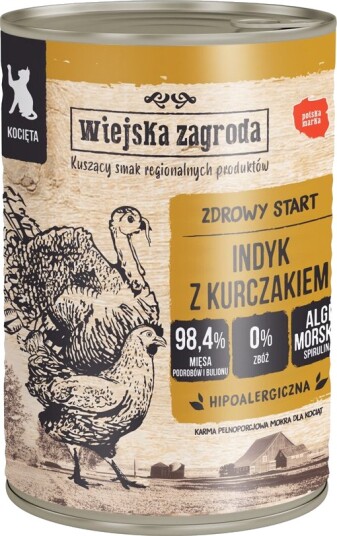 Wiejska Zagroda Våtfôr Cat Kitten Med Kylling Kalkun 6 X 400 G