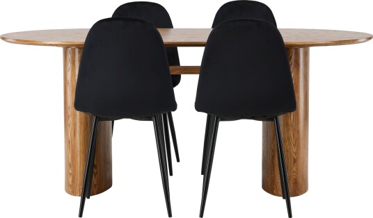 Isolde Matgruppe 180 cm Oval med 4 Polar Stoler - Sort