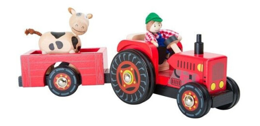 Small Foot Wooden Tractor with Trailer Red and Play Figures 4dlg. Small Foot Wooden Tractor with Trailer Red and Play Figures 4dlg.