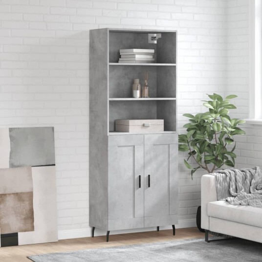 Highboard betonggrå 69,5x34x180 cm konstruert tre Highboard betonggrå 69,5x34x180 cm konstruert tre