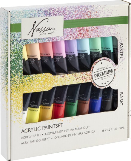 Nassau Fine Art Akryl Bright & Pastell 18-set Nassau Fine Art Akryl Bright & Pastell 18-set