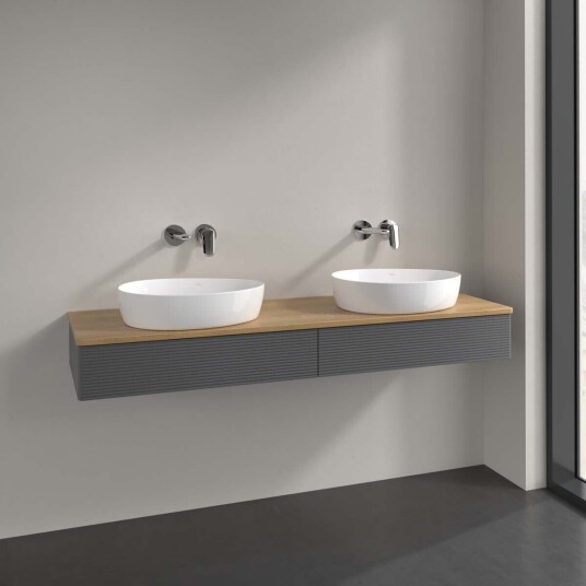Villeroy & Boch  Antao Servantskap med 2 skuffer 160x50x19 cm u/lys Antrasitt/Eik