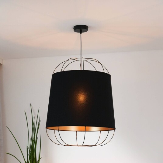 Duolla Lantern Medium hengelampe svart/gull stoff E27