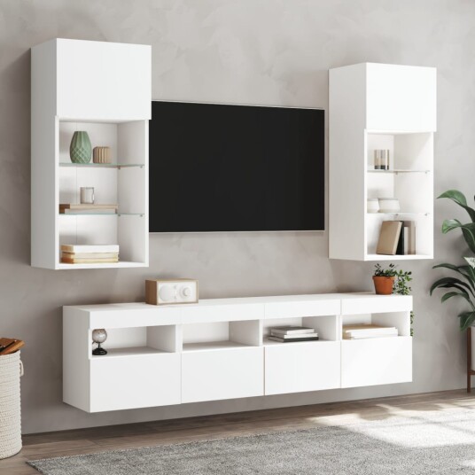  Vegghengte TV-benker med LED 2 stk hvit 40x30x40 cm 837170