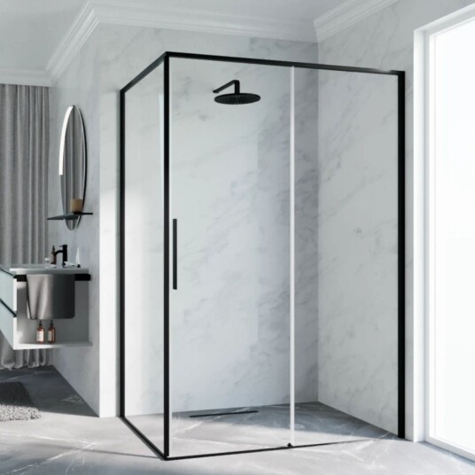 Novellini Riga 2PF Skyvedører Svart Matt / 107cm Venstre Hengslet