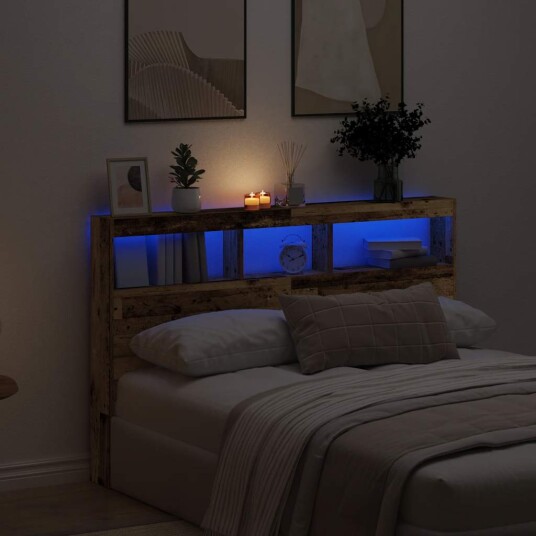 Hodegavl skap med LED gammelt tre 160x17x102 cm Hodegavl skap med LED gammelt tre 160x17x102 cm