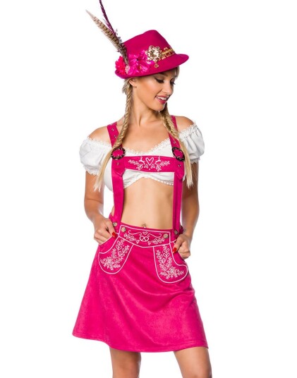 Kort A Formet Oktoberfestskjørt i Rosa med Seler og Broderi
