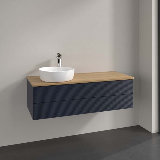 Villeroy & Boch Antao Servantskap med 2 skuffer 120x50x36 cm m/lys Blå Matt/Eik