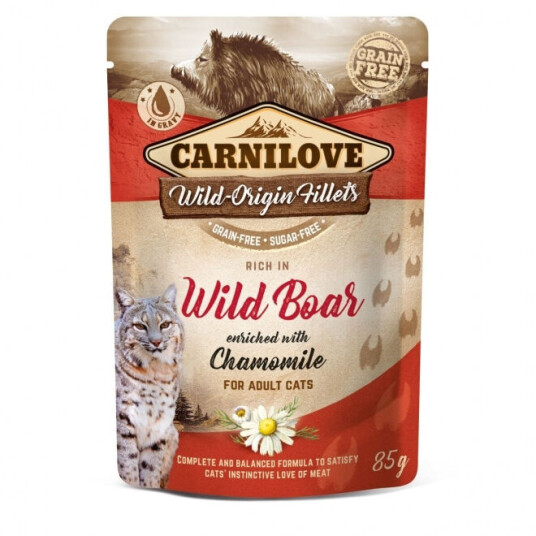 Carnilove Kattemat Villsvin med Kamille 85g - Kornfri Våtfôr for Voksne Katter