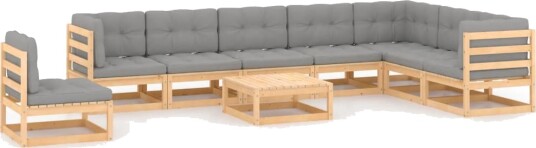 vidaXL Hagesofagruppe med puter 9 deler heltre furu