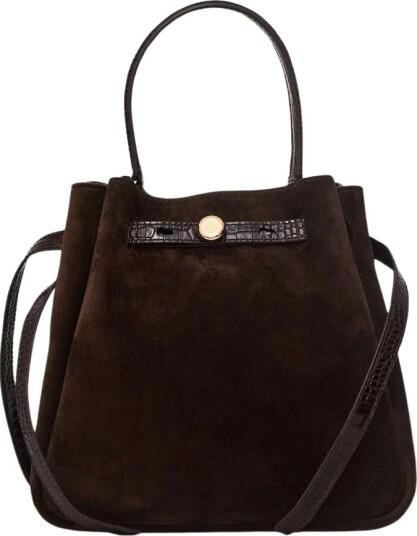 Tory Burch Romy Semsket Bøtteveske Brun ONE SIZE Tory Burch Romy Semsket Bøtteveske Brun ONE SIZE