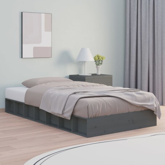 vidaXL Sengeramme grå 75x190 cm 2FT6 Small Single heltre