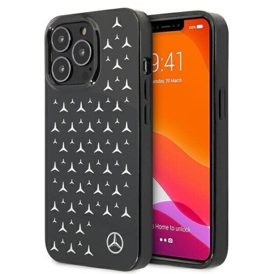 Mercedes Mobildeksel iPhone 13 Pro med Sølv Stjernemønster, Svart