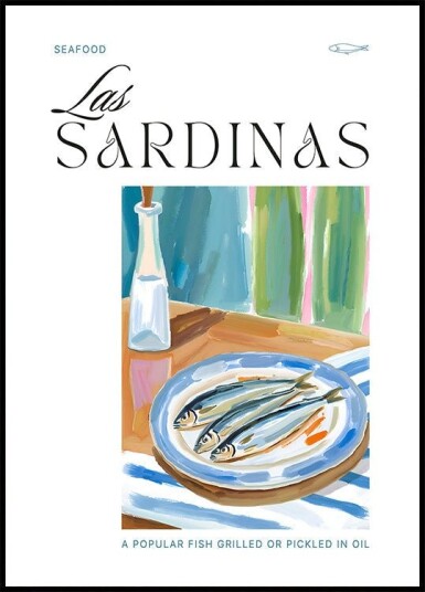 Plate of sardines with Bottle Poster Plakat / 30x40cm