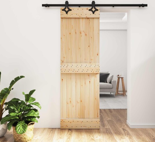 Skyvedør Naturlig og svart 70 x 210 cm Massiv Furu Tre
