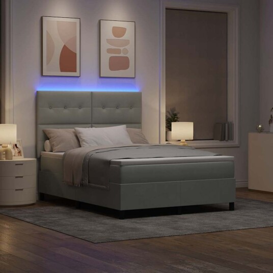 Box Spring Seng med Madrass & LED Lys Lys Grå 140x200 cm Fløyel Box Spring Seng med Madrass & LED Lys Lys Grå 140x200 cm Fløyel