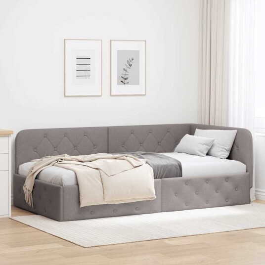 Hjørnesengramme med hodegjerde Gråbrun 90 x 200 cm stoff