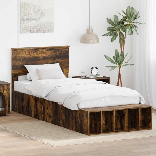 Sengestamme med hylle Røkt eik 75 x 190 cm Konstruert tre