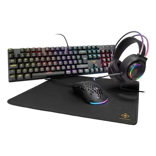 Deltaco GAMING - 4-in-1 RGB Gaming kit - sett med tastatur, mus, hodetelefon og musepute - Svensk - svart Deltaco GAMING - 4-in-1 RGB Gaming kit - sett med tastatur, mus, hodetelefon og musepute - Svensk - svart