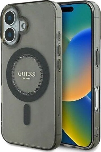 GUESS IML Rhinestones MagSafe case for iPhone 16 - black
