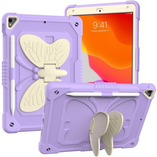 INCOVER iPad 10.2" (2021 / 2020 / 2019) Butterfly Kickstand Barnedeksel - Lilla & Grå