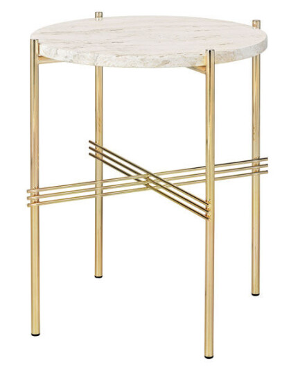 Gubi TS Round sidebord natural white travertine, ø 40, messingstativ