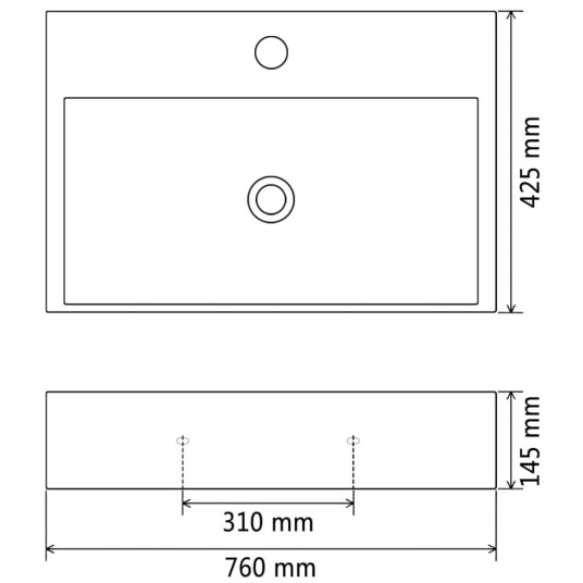 vidaXL Servant med kranhull keramisk svart 76x42,5x14,5 cm